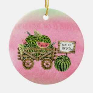 Watermelon Harvest Farmhouse Waterverf Wood Cart Keramisch Ornament