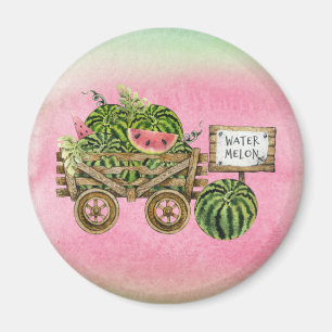 Watermelon Harvest Farmhouse Waterverf Wood Cart Magneet