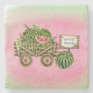 Watermelon Harvest Farmhouse Waterverf Wood Cart Stenen Onderzetter