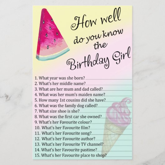 Watermelon Hoe goed ken je het verjaardagsmeisje? (Voorkant)