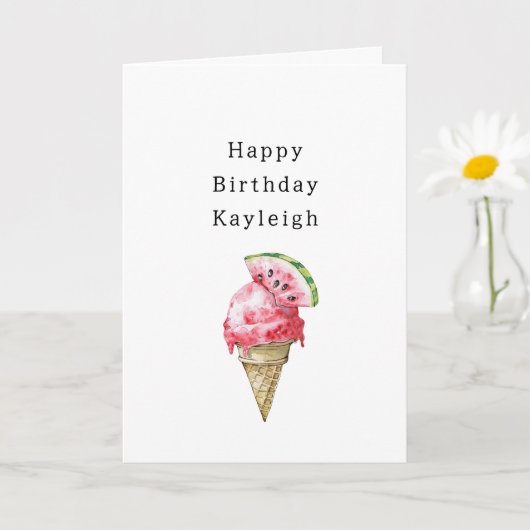 Watermelon Ice Cream Cone Birthday Kaart (Kleine Plant)