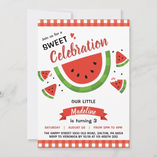Watermelon Invitation for Birthday Party Fruit Kaart (Voorkant)