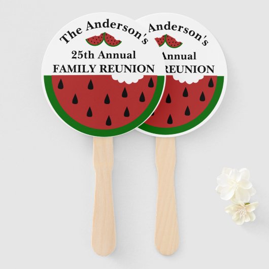 Watermelon jaarlijkse familiereünie handwaaier (Voorkant en achterkant)
