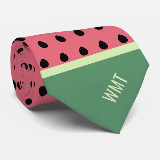 Watermelon Monogram Funny Fruit Slice Polka Dot Stropdas (Opgerold)