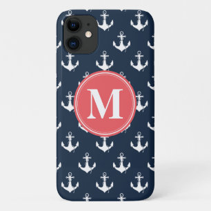 Watermelon Monogrammed Navy Blue Anchor Pattern Case-Mate iPhone Case