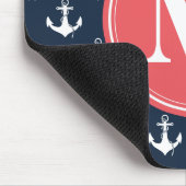 Watermelon Monogrammed Navy Blue Anchor Pattern Muismat (Hoek)