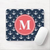 Watermelon Monogrammed Navy Blue Anchor Pattern Muismat (Met muis)