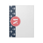 Watermelon Monogrammed Navy Blue Anchor Pattern Notitieblok (Linkerzijde)