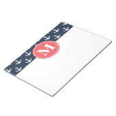 Watermelon Monogrammed Navy Blue Anchor Pattern Notitieblok (Schuin)