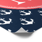 Watermelon Monogrammed Navy Blue Anchor Pattern Poster (Hoek)