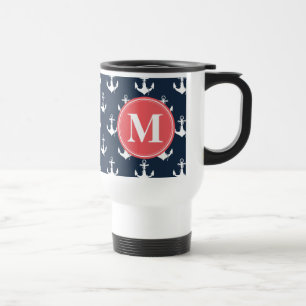 Watermelon Monogrammed Navy Blue Anchor Pattern Reisbeker
