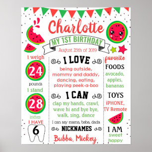 Watermelon One in een meloen Birthday-teken Poster