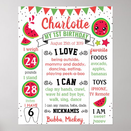 Watermelon One in een meloen Birthday-teken Poster (Voorkant)
