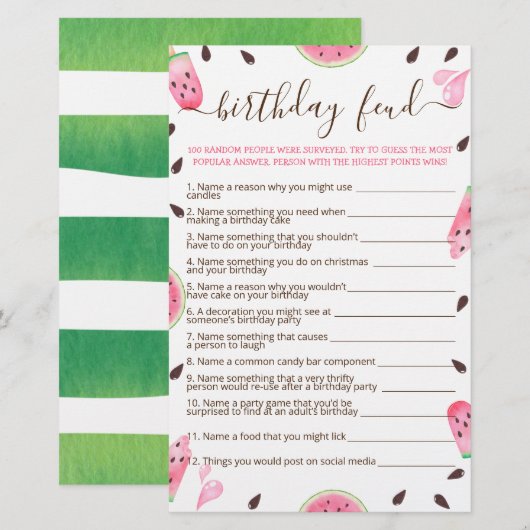 Watermelon One In Een Meloen Verjaardagsvete spel (Voorkant / Achterkant)