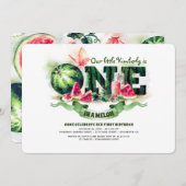 Watermelon One in een Melon 1st Birthday Uitnodigi Kaart (Voorkant / Achterkant)