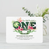 Watermelon One in een Melon 1st Birthday Uitnodigi Kaart (Staand voorkant)