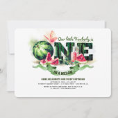 Watermelon One in een Melon 1st Birthday Uitnodigi Kaart (Voorkant)