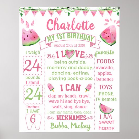 Watermelon One in een Melon verjaardagsbord Poster (Voorkant)