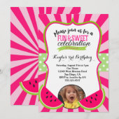 Watermelon Photo Birthday Party Invitation Kaart (Voorkant / Achterkant)