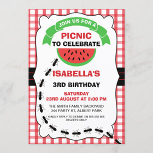 Watermelon Picnic Birthday Party Invitation Kaart