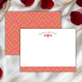 Watermelon Pink Chic Hearts Striped Fans Note Card Notitiekaartje