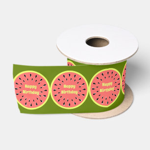 Watermelon Pink Happy Birthday breed Satijnen Lint