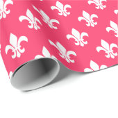 Watermelon Pink White Fleur de Lis Pattern Cadeaupapier (Rol Hoek)