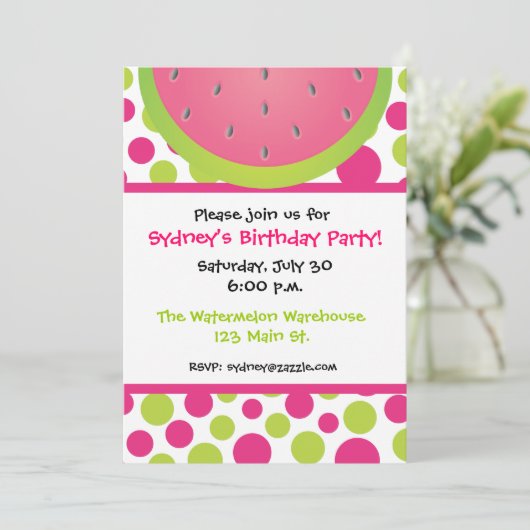 Watermelon Polka Dot Invitation Kaart (Staand voorkant)