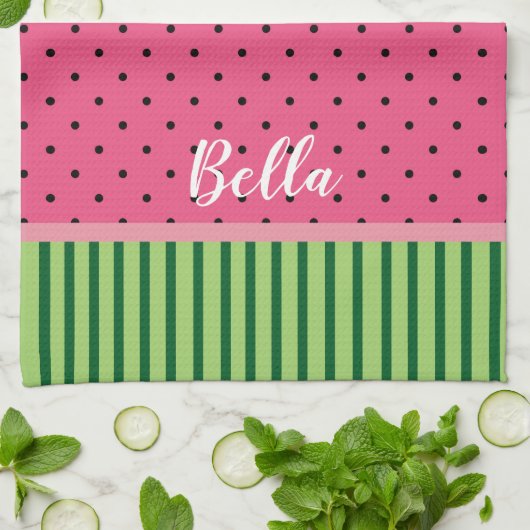 Watermelon - Polka Dots and Stripes Theedoek (Gevouwen)