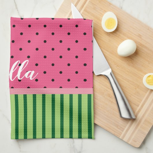 Watermelon - Polka Dots and Stripes Theedoek (Quarter Fold)