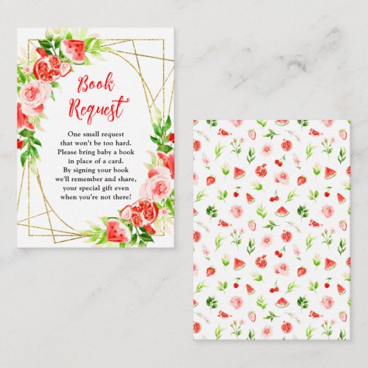 Watermelon Pomegranate Baby Shower Book Request Informatiekaartje (Voorkant / Achterkant)