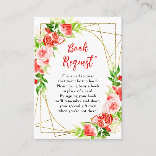 Watermelon Pomegranate Baby Shower Book Request Informatiekaartje (Voorkant)