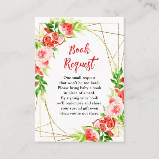 Watermelon Pomegranate Baby Shower Book Request Informatiekaartje (Voorkant)