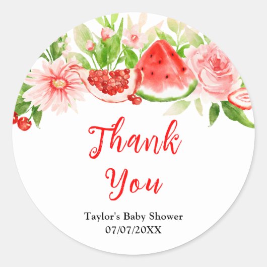 Watermelon Pomegranate Baby Shower Thank You Ronde Sticker (Voorkant)