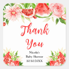 Watermelon Pomegranate Baby Shower Thank You Vierkante Sticker