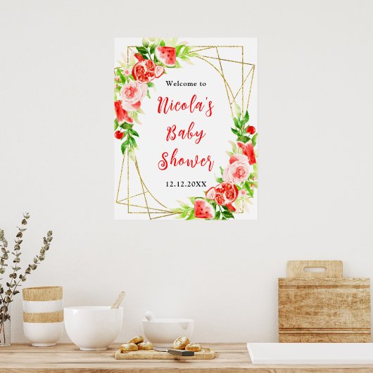 Watermelon Pomegranate Baby Shower Welcome Poster (Keuken)