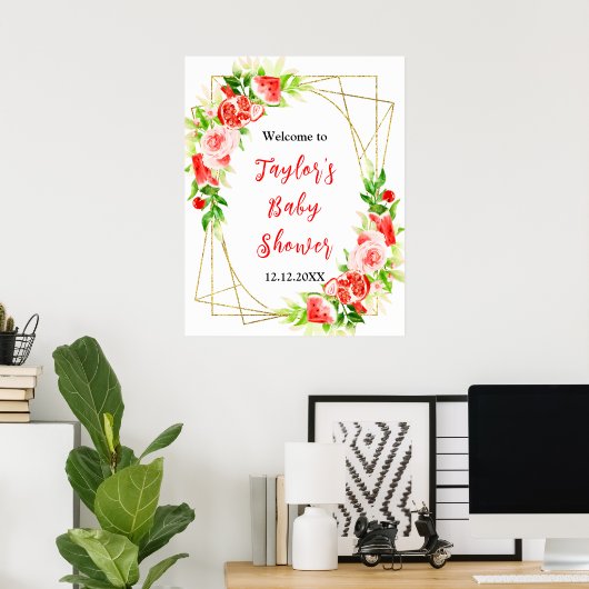 Watermelon Pomegranate Baby Shower Welcome Sign Poster (Thuiskantoor)