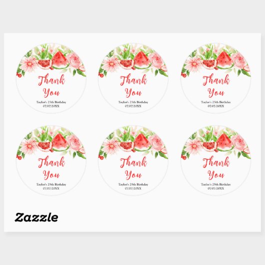 Watermelon Pomegranate Birthday Party Thank You Ronde Sticker (Vel)