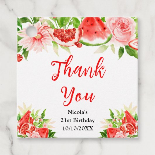 Watermelon Pomegranate Birthday Thank You Bedankjes Labels (Voorkant)
