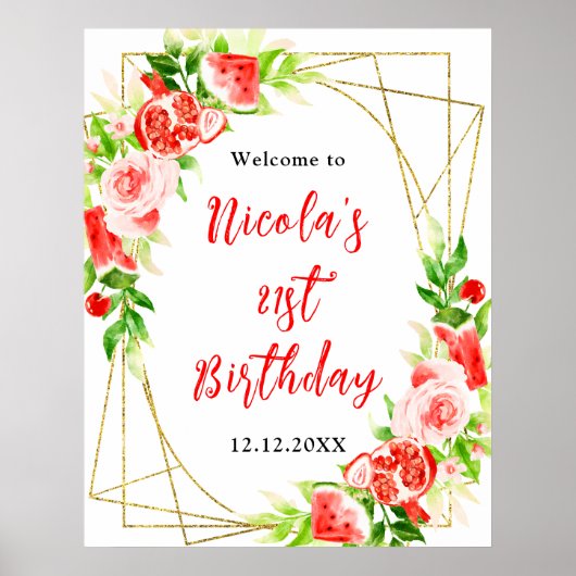 Watermelon Pomegranate Birthday Welcome Poster (Voorkant)