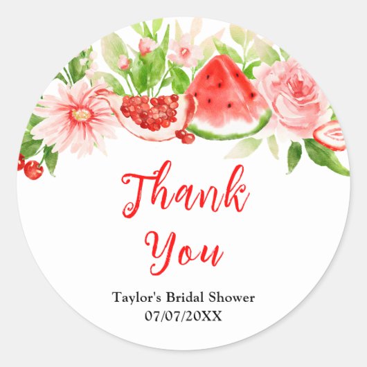 Watermelon Pomegranate Bridal Shower Thank You Ronde Sticker (Voorkant)