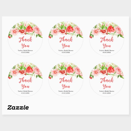 Watermelon Pomegranate Bridal Shower Thank You Ronde Sticker (Vel)