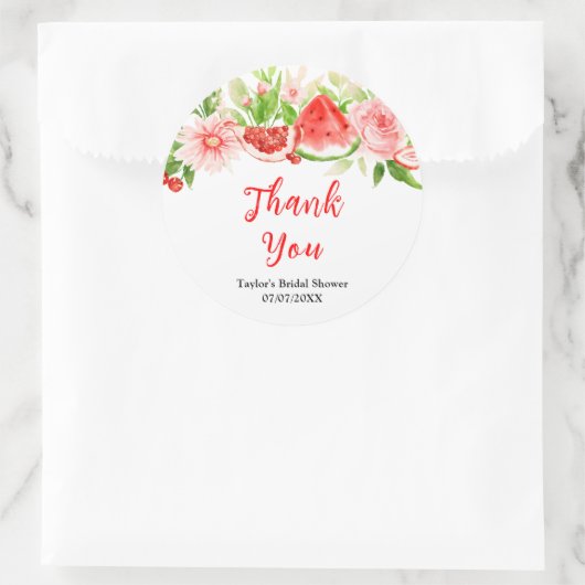 Watermelon Pomegranate Bridal Shower Thank You Ronde Sticker (Tas)