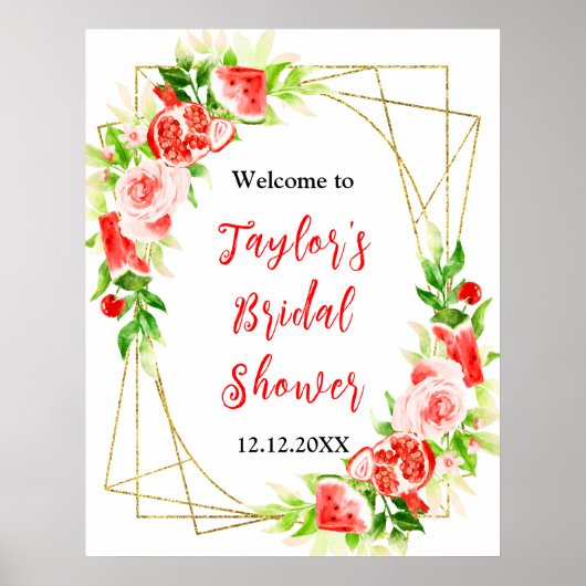 Watermelon Pomegranate Bridal Shower Welcome Sign Poster (Voorkant)