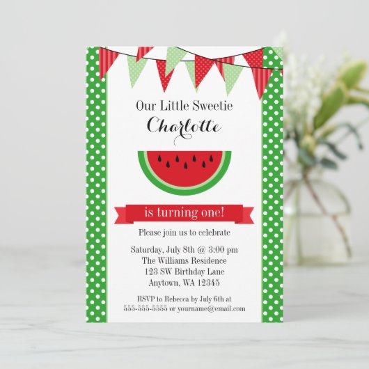 Watermelon Red Green Bunting Birthday Party Kaart (Staand voorkant)