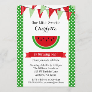 Watermelon Red Green Bunting Birthday Party Kaart