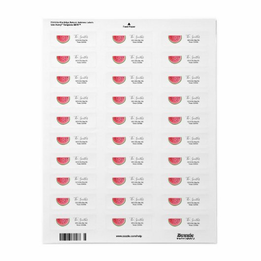Watermelon Return Address Label Melon Party Fruit (Full Sheet)
