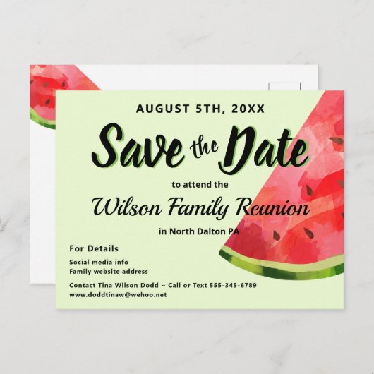 Watermelon Reunion BBQ Party Save the Date Briefkaart (Voorkant / Achterkant)