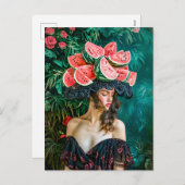Watermelon Rose Fantasy Portrait Feestdagenkaart (Voorkant / Achterkant)
