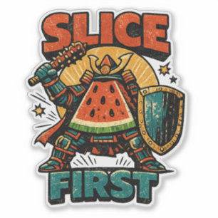 Watermelon Shogun – EERST IN SNEE Retro stripstijl Sticker